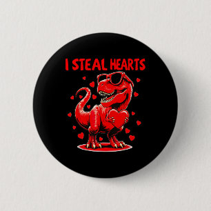 Valentijnsdag Ik steel harten Trex Dino Peuter Kin Ronde Button 5,7 Cm