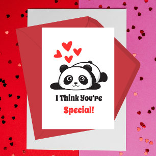 Valentijnsdag in de klas Schattige panda rode hart Notitiekaartje
