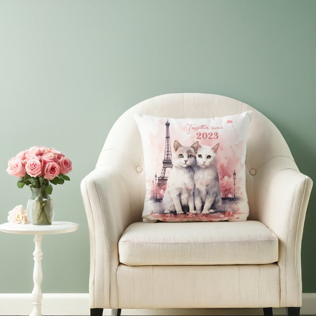 Valentijnsdag in Parijs - Paar katten - Kussen (Creator heeft geüpload)