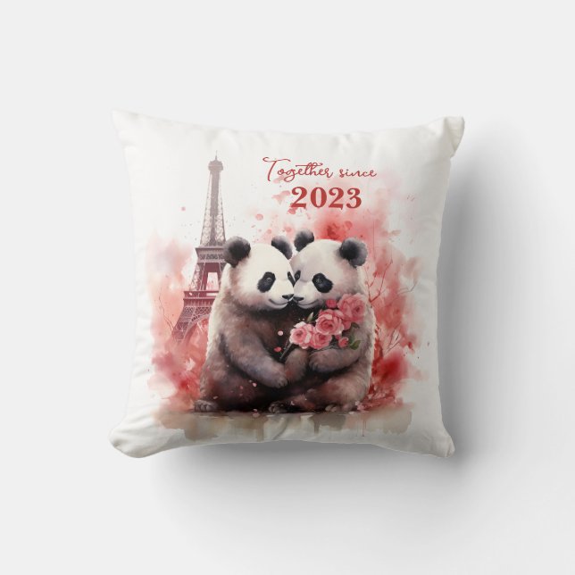 Valentijnsdag in Parijs - Paar panda's - Kussen (Voorkant)