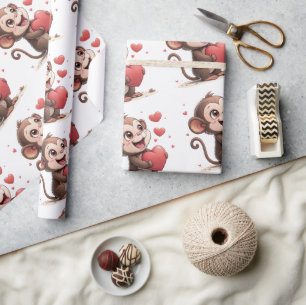 Valentijnsdag Inpakpapier Aap Rode Harten