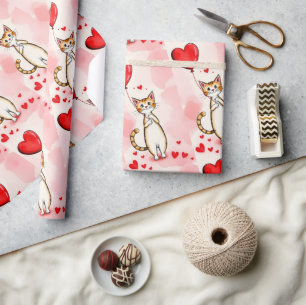 Valentijnsdag Inpakpapier Kat Rode Harten