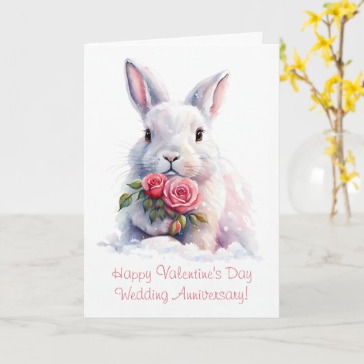 Valentijnsdag Jubileum Schattige Bunny Kaart (Gele Bloem)