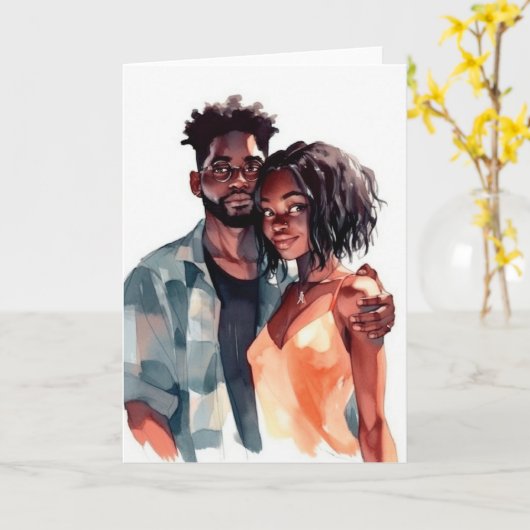 Valentijnsdag jubileum zwarte koppel kaart (Gele Bloem)