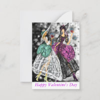 Valentijnsdag Kaart Dames Drink rode wijn