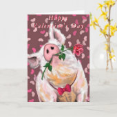 Valentijnsdag Kaart Gentleman Pig Romantic (Gele Bloem)