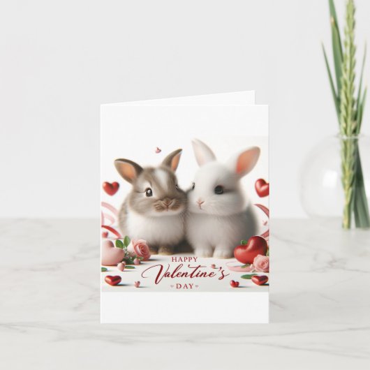 Valentijnsdag kaart met konijntjes (Voorkant)