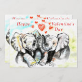 Valentijnsdag Kaart Paar Olifant - Waterverf (Voorkant / Achterkant)