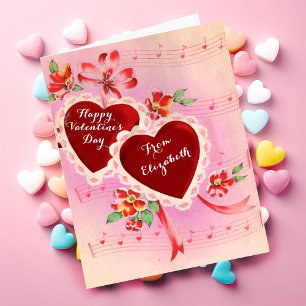 Valentijnsdag Kaart Red Hearts en muziek