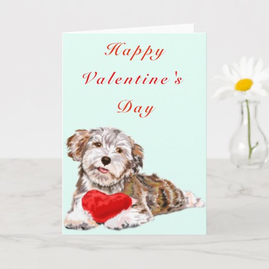 Valentijnsdag Kaart Schattigee Pet Dog met Heart G (Kleine Plant)