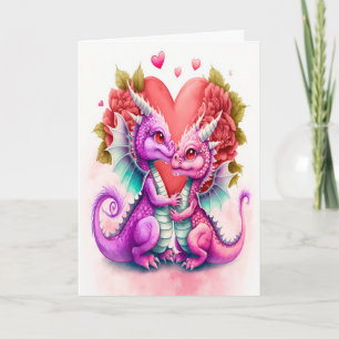 Valentijnsdag Kaart van Loving Paarse Dragon Coupl