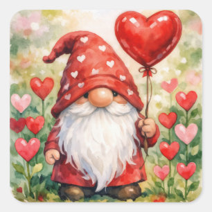 Valentijnsdag-kabouter met rode hartballon vierkante sticker