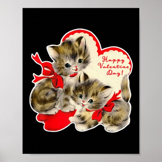 Valentijnsdag Kat Kat Kitten Retro Val Poster (Voorkant)