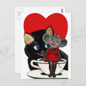  Valentijnsdag, kat-muis-theebeker Briefkaart (Voorkant / Achterkant)