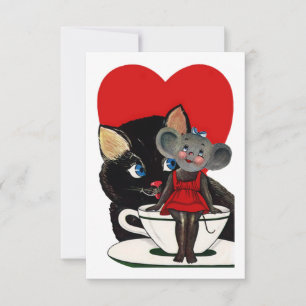 Valentijnsdag, kat-muis-theebeker Kaart