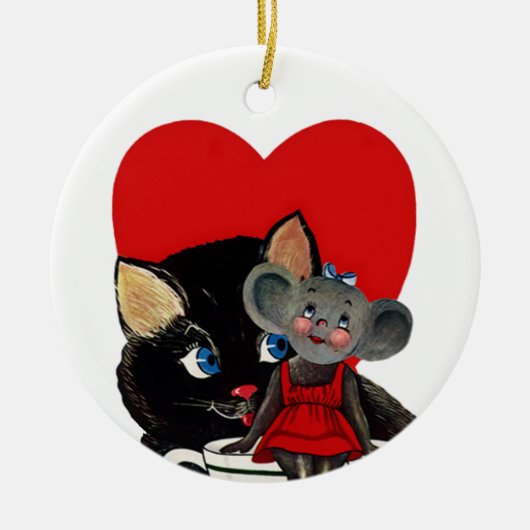 Valentijnsdag, kat-muis-theebeker Keramisch Ornament (Voorkant)
