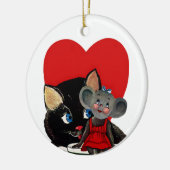 Valentijnsdag, kat-muis-theebeker Keramisch Ornament (Links)
