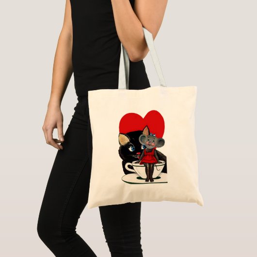 Valentijnsdag, kat-muis-theebeker Tote Bag (Voorkant (product))