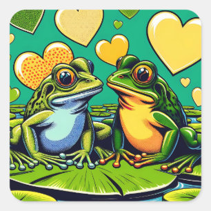 Valentijnsdag   kikkerthema vierkante sticker