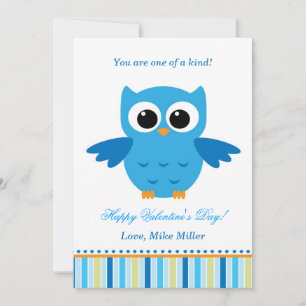 Valentijnsdag Kind Owl Blue Wenskaart Feestdagenkaart
