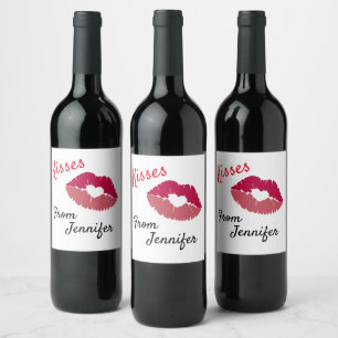 Valentijnsdag Kiss Wijn Etiket