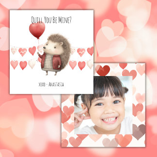 Valentijnsdag klaslokaal, Cute Egel, Foto Notitiekaartje