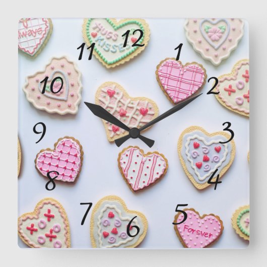 Valentijnsdag koekjes vierkante klok (Voorkant)