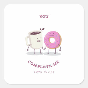 Valentijnsdag koffie en donut karakter vierkante sticker