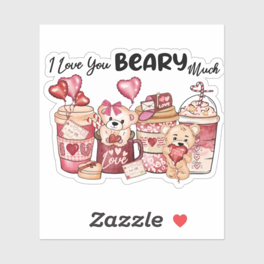 Valentijnsdag Koffie Teddy Bear Harten Sticker (Vel)