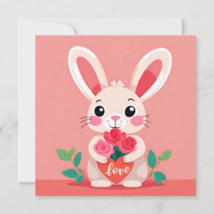 Valentijnsdag Konijn met Rozen Feestdagenkaart