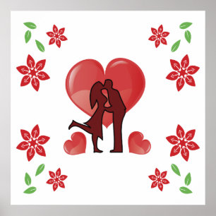 Valentijnsdag koppel kus met hart poster