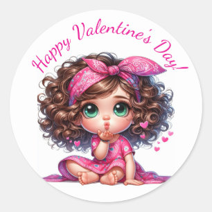 Valentijnsdag Kusjes & Wensen Cute Hearts Roze Ronde Sticker
