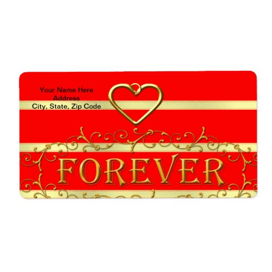 Valentijnsdag Labels Gold Forever Hearts (Voorkant)