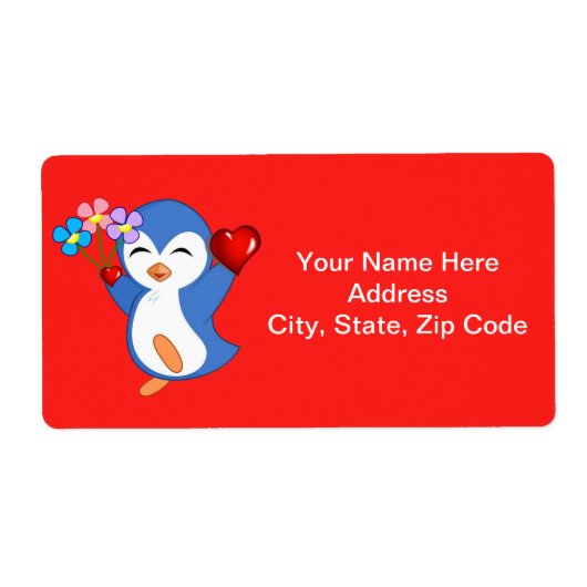Valentijnsdag Labels Heart Penguin Hearts (Voorkant)