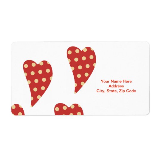Valentijnsdag Labels Red Hearts Polkadot (Voorkant)
