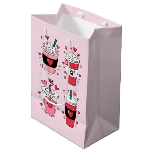 Valentijnsdag Latte Coffee Lover Medium Cadeauzakje (Voorkant Gekanteld)