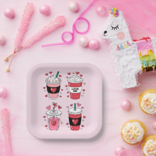 Valentijnsdag Latte Koffieliefhebber Papieren Bordje