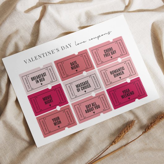 Valentijnsdag liefde coupons afgedrukt papier blad