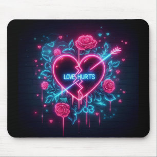 Valentijnsdag liefde doet pijn Neon hart Muismat