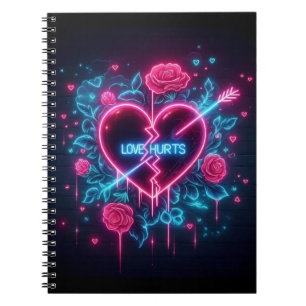 Valentijnsdag liefde doet pijn Neon hart Notitieboek