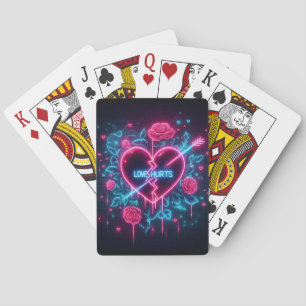 Valentijnsdag liefde doet pijn Neon hart Pokerkaarten