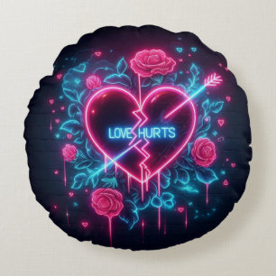Valentijnsdag liefde doet pijn Neon hart Rond Kussen