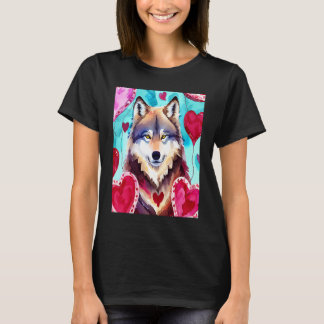Valentijnsdag Liefde Hart Schattige Wolf Vriendin T-shirt