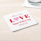 Valentijnsdag Liefde Script Rode Hart Vierkante Kartonnen Onderzetter (Schuin)