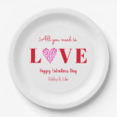 Valentijnsdag Liefde Script Roze Wit Papieren Bordje (Voorkant)