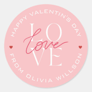 Valentijnsdag Liefde Typografie Roze Wit Ronde Sticker