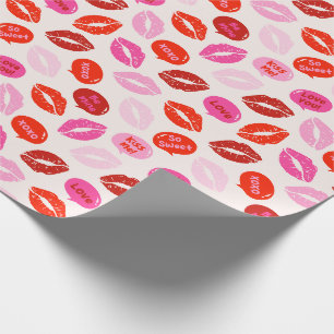 Valentijnsdag Lippen met tekst op crème Cadeaupapier