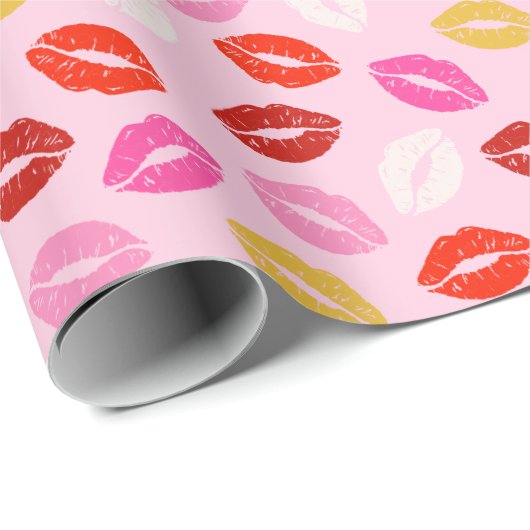 Valentijnsdag Lippen op lichtroze Cadeaupapier (Rol Hoek)