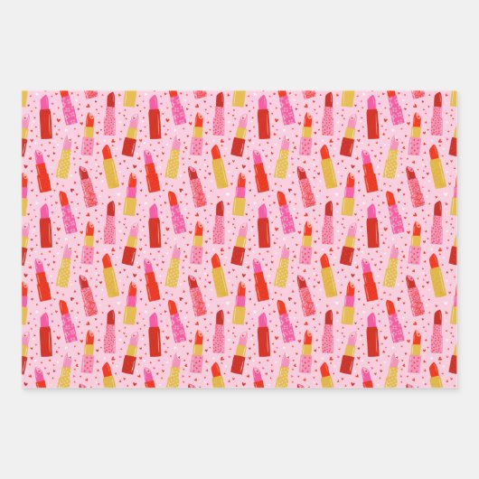 Valentijnsdag Lipsticks en Harten Inpakpapier Vel (Voorkant)