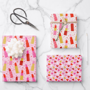 Valentijnsdag Lipsticks en Harten Inpakpapier Vel